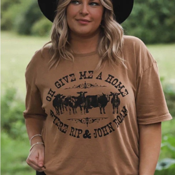 lane sevin Tops - Yellowstone Home Brown Graphic Tee with Western Print
Bin A